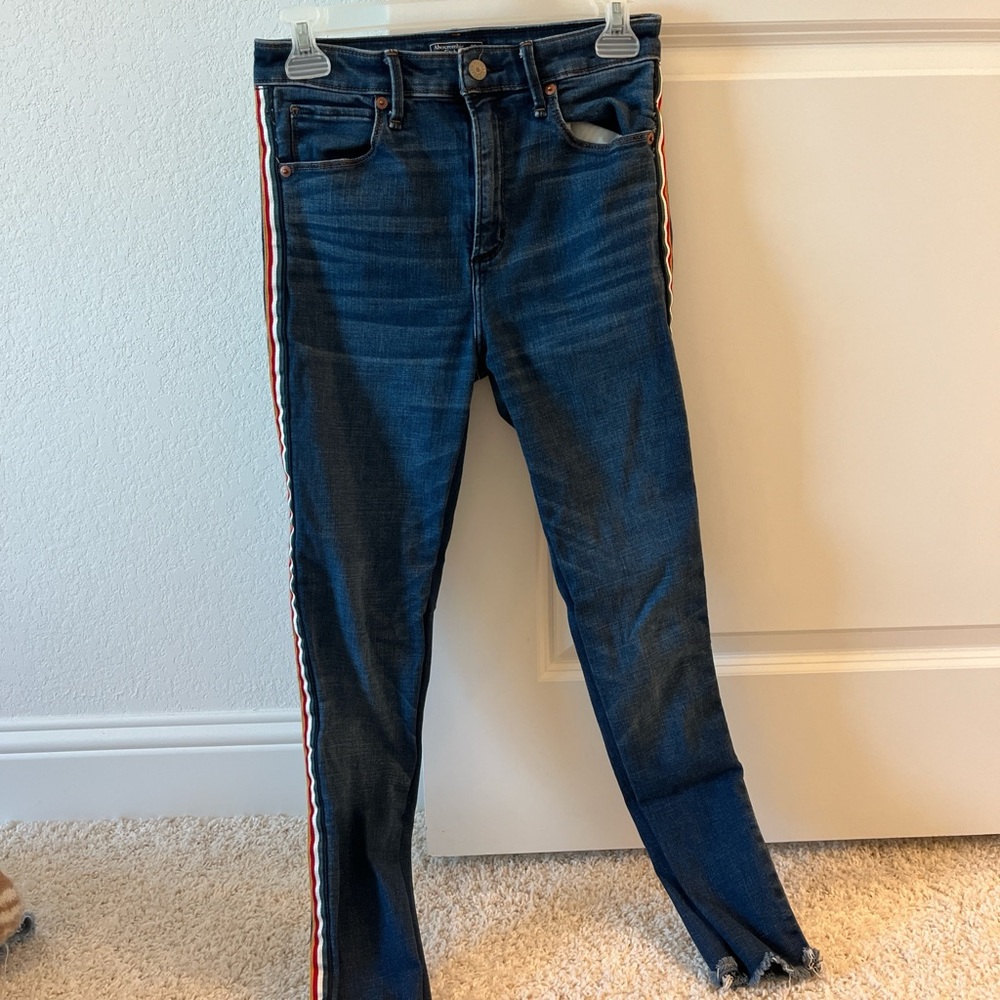Abercrombie High Waisted Skinny Jeans w/ Colorful Stripes on sides